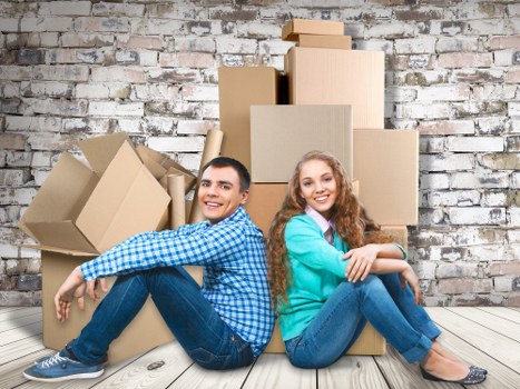 Moving van and packed boxes for removals in Manvan