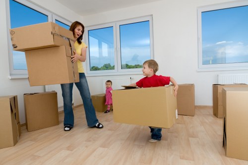 Packed household boxes ready for Manvan removals
