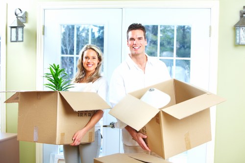Professional man and van loading boxes and furniture into a van